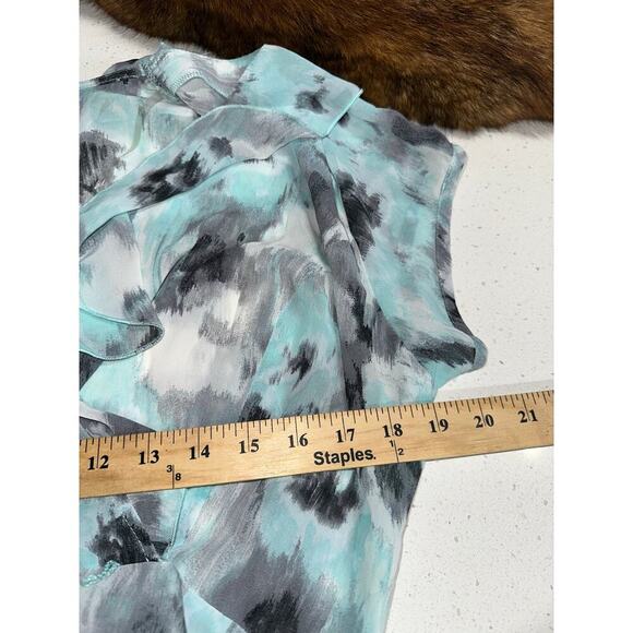 Blair Faux Wrap Dress Watercolor  aqua gray 14P Ruffles Sheer Y2K Coquette Fairy - Picture 11 of 15